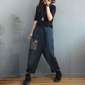 Floral Pockets Blue 90s Mom Jeans Baggy Quilted Winter Jeans