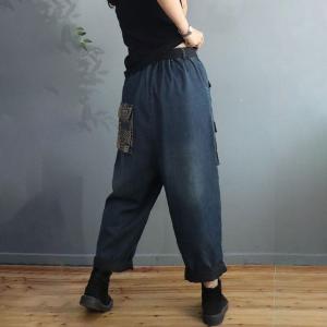 Floral Pockets Blue 90s Mom Jeans Baggy Quilted Winter Jeans