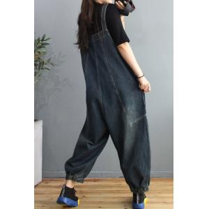 Big Straight Pockets Balloon Overalls Stone Wash Womens Dungarees