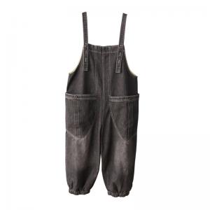 Big Straight Pockets Balloon Overalls Stone Wash Womens Dungarees