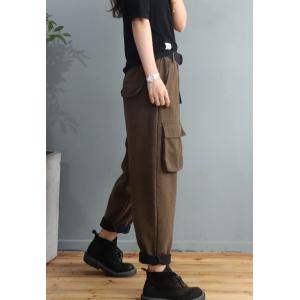 Leisure Style Flap Pocket Fleeced Pants Cotton Relax Fit Cargo Pants