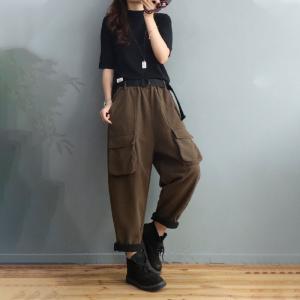 Leisure Style Flap Pocket Fleeced Pants Cotton Relax Fit Cargo Pants