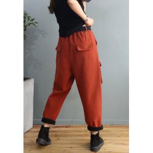 Leisure Style Flap Pocket Fleeced Pants Cotton Relax Fit Cargo Pants