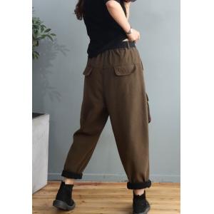 Leisure Style Flap Pocket Fleeced Pants Cotton Relax Fit Cargo Pants