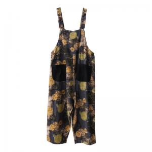 Ginkgo Leaf Casual Bib Overalls Cotton Loose Dungaree for Women