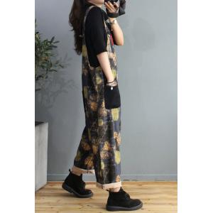 Ginkgo Leaf Casual Bib Overalls Cotton Loose Dungaree for Women