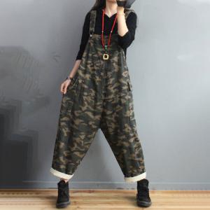 Large Size Womens Camo Overalls Cotton Casual Dungarees