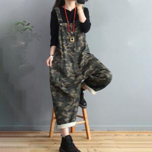 Large Size Womens Camo Overalls Cotton Casual Dungarees