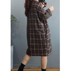 British Style Quilted Plaid Dress Cotton Linen Knee Length Dress