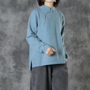 Qipao Design Embroidered Sweater Mandarin Collar Chinese Top