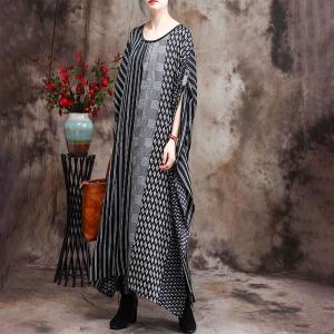 Bat Sleeves Striped Plus Size Caftan Silk Printed Church Dress