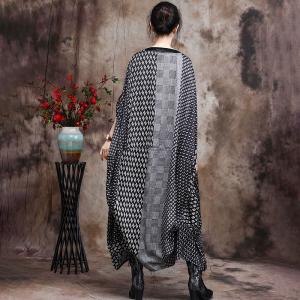 Black Gingham Cocoon Dress Plus Size Silk Dress for Senior Women