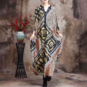 Senior Women Leopard Prints Dress Silky Large Spring Cocoon Dress