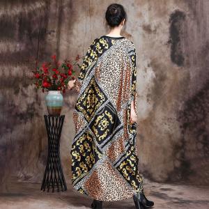 Senior Women Leopard Prints Dress Silky Large Spring Cocoon Dress