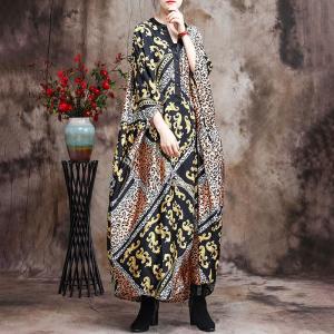 Senior Women Leopard Prints Dress Silky Large Spring Cocoon Dress