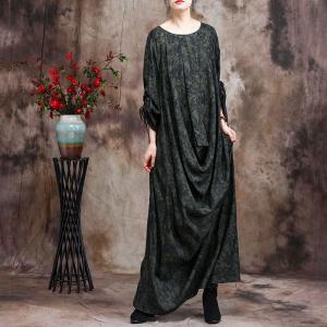 Blackish Green Draped Vintage Maxi Dress Loose Islamic Dress