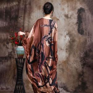 Artistic Printing Spring Large Midi Dress with Silky Palazzo Pants