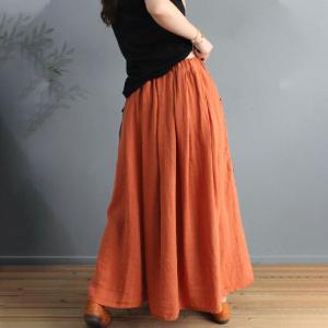 Contrast Colors Plaid Skirt Cotton Linen Maxi Skirt