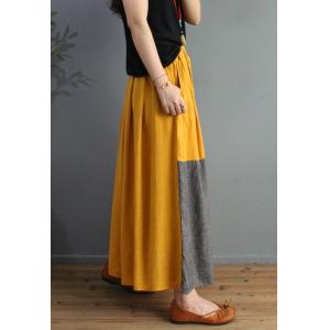 Contrast Colors Plaid Skirt Cotton Linen Maxi Skirt