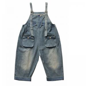 Pockets Decoration Stone Wash Overalls Womens Denim Dungarees