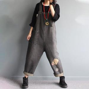 Colored Patchwork Baggy Dungarees Light Wash Bib Overalls