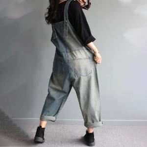 Colored Patchwork Baggy Dungarees Light Wash Bib Overalls