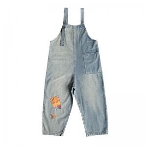 Colored Patchwork Baggy Dungarees Light Wash Bib Overalls
