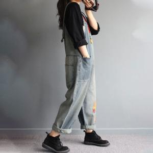 Colored Patchwork Baggy Dungarees Light Wash Bib Overalls