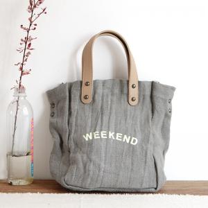 Letter Prints Cotton Linen Small Handbag