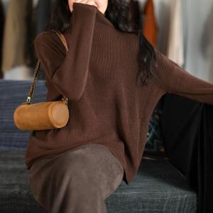 Solid Color Oversized Knit Sweater Cotton Turtleneck Sweater