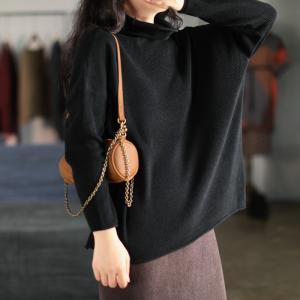 Solid Color Oversized Knit Sweater Cotton Turtleneck Sweater