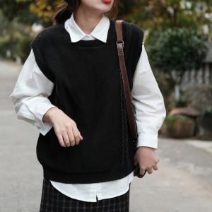 Cable Kit Sleeveless Sweater Plain Oversized Sweater Vest for Women