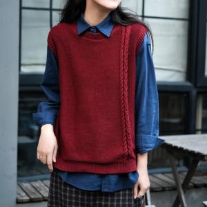 Cable Kit Sleeveless Sweater Plain Oversized Sweater Vest for Women