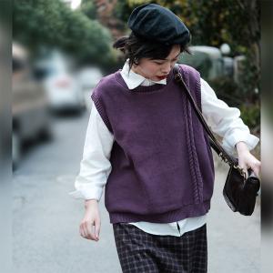 Cable Kit Sleeveless Sweater Plain Oversized Sweater Vest for Women