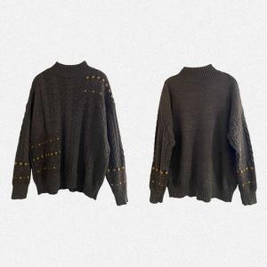 High Neck Folk Pattern Cotton Sweater Oversized Cable Knit Sweater