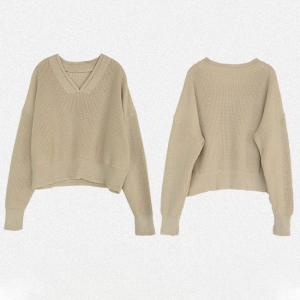 Long Sleeve V-Neck Knitting Clothes Plain Short Sweater
