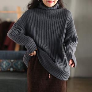 Thick Knitting Turtleneck Sweater Plain Oversized Pullover