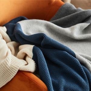 Contrast Colored Knitting Sofa Throw Cotton Modern Warm Blanket