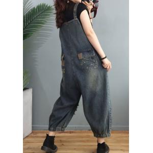 Letter Prints Ripped Overalls Baggy Denim Gardening Clothes