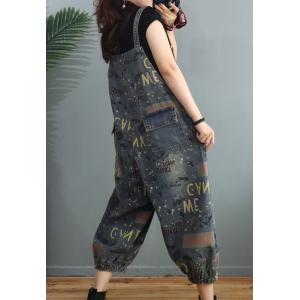 Letter Prints Ripped Overalls Baggy Denim Gardening Clothes