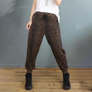Casual Style Cotton Plus Size Sweatshirt with Leopard Tapered Pants