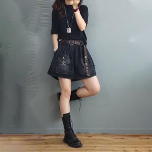 Street Style Summer Denim Shorts Flap Pockets Black Short Jeans