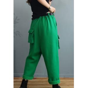 Button Down Thick Cotton Loose Pants Pockets Fleeced Trousers