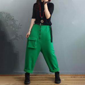 Button Down Thick Cotton Loose Pants Pockets Fleeced Trousers