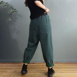 Solid Colors Fleeced Tapered Pants Womens Cotton Winter Trousers