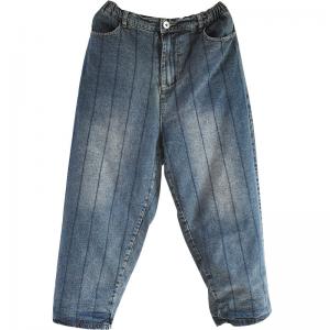 Vertical Striped Baggy Dad Jeans Cotton Quilted Winter Jeans