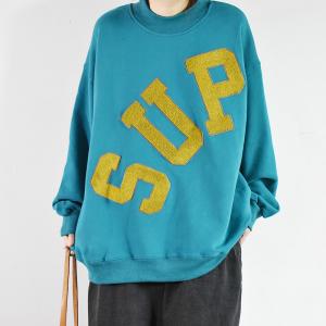 Letter Patchwork Plus Size Sweatshirt Cotton Fleeced Pullover