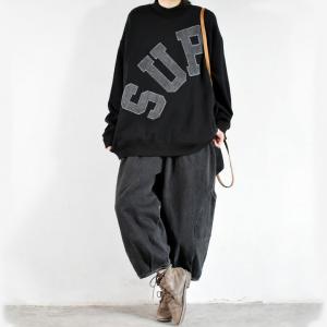 Letter Patchwork Plus Size Sweatshirt Cotton Fleeced Pullover