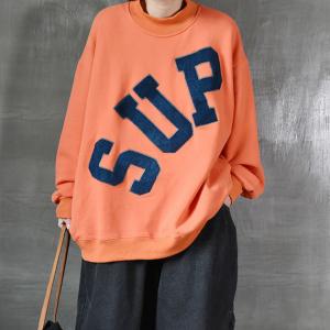 Letter Patchwork Plus Size Sweatshirt Cotton Fleeced Pullover