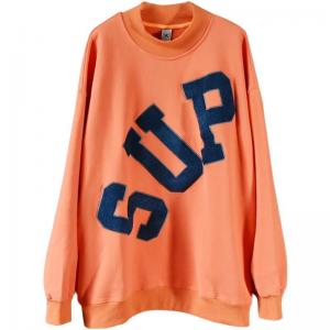 Letter Patchwork Plus Size Sweatshirt Cotton Fleeced Pullover